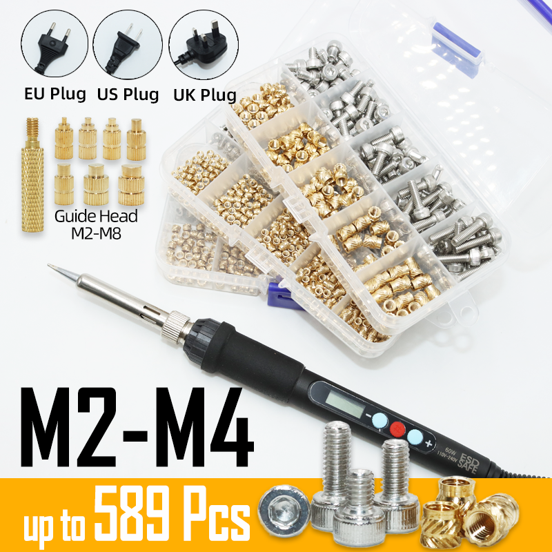 Messing Inzetmoer Met Soldeerbout Tip Set 3d Printer Melt Gekartelde Warmtedraad Insluiting Koperen Moeren 304 Roestvrijstalen Schroef