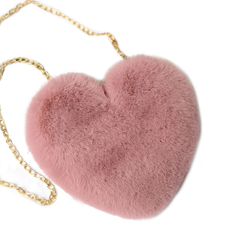 Heart Hairy Mini Shoulder Bags Furry Plush Messenger Bags Handbag for Women