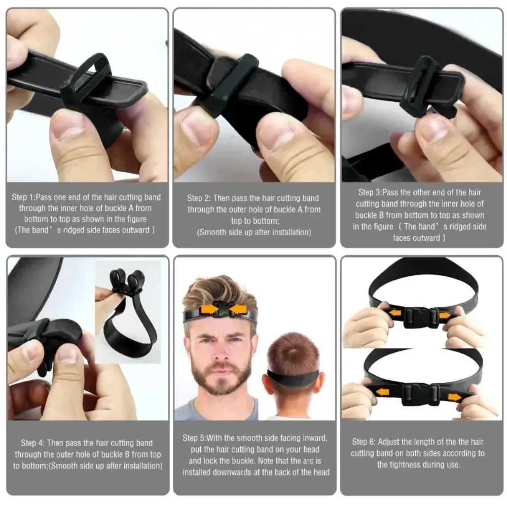 Modelo de barbear de decote e guia de corte de cabelo, faixa de corte de cabelo de silicone curvada ajustável para cortes de cabelo domésticos diy, zumbido, atarraxamento de desbotamento