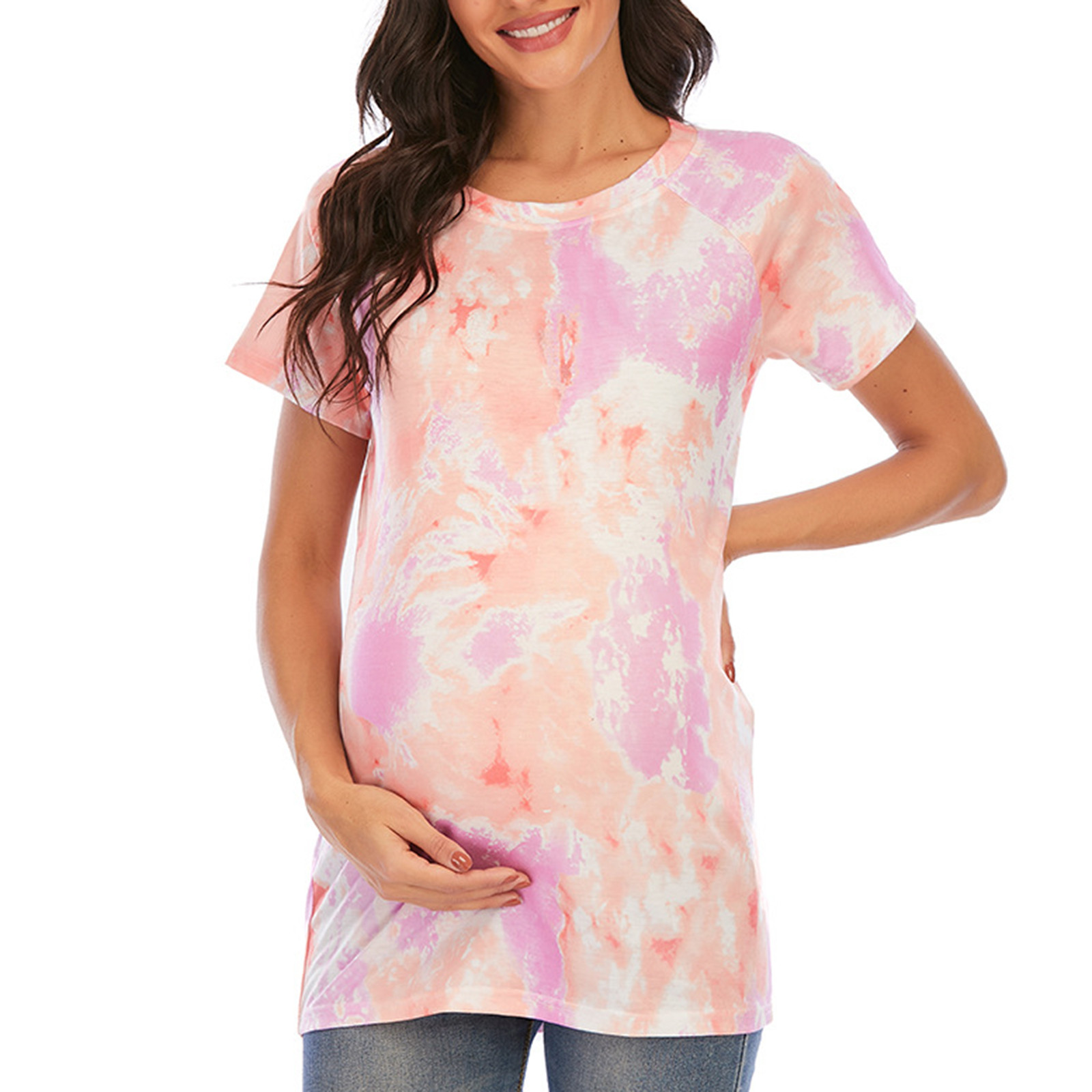 Summer Women Maternity Pregnancy T-Shirt Tie-Dye Tops Blouse Casual Clothes Maternity Clothes Loose Top Ropa de maternidad