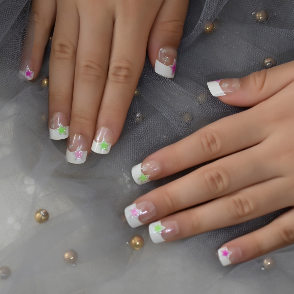 Uñas postizas con estrellas de colores para chica,... – Grandado