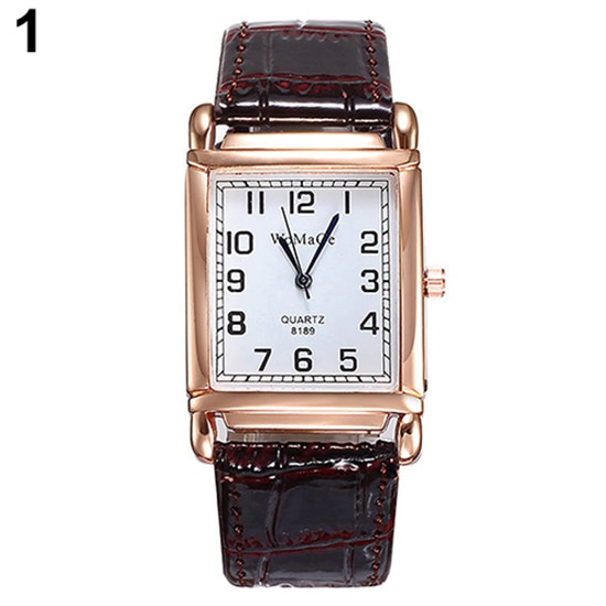 Unisex simple ur mænd kvinder imiteret læder bånd firkantet skive quartz analog casual armbåndsure часы мужские reloj: Brun