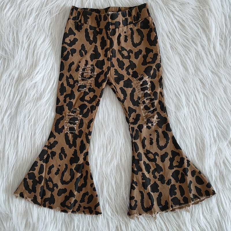 Småbørn gepard børn jeans til piger jeans afslappet leopard klokkebund baby piger jeans bukser børn tøj