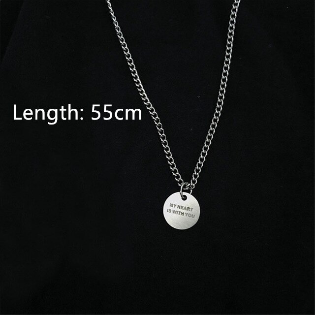 HUANZHI Minimalist Punk Titanium Steel Hip Hop Letter Rectangle Round Pendant Metal Necklace for Women Men Couple: 8