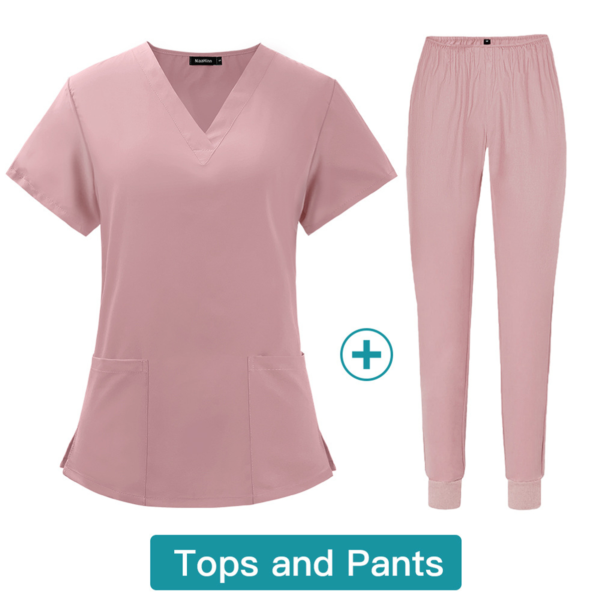 Kurzarm V-ausschnitt Anzug Frauen Solide Sommer Neue In Arbeit Kleidung Arzt Krankenschwester Pet Krankenhaus SPA Peeling Set Weibliche Medizinische Uniformen: M / Rosa