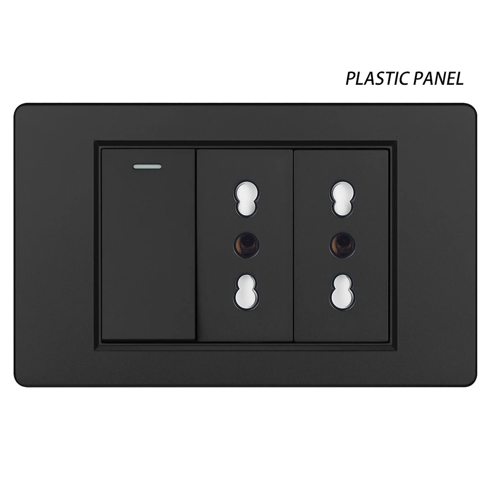 Italy Switch Wall Sockets USB Type-C Chile Plug 16A Chilean Outlets Italian EU Power Socket Tempered Glass Panel Home Office: black