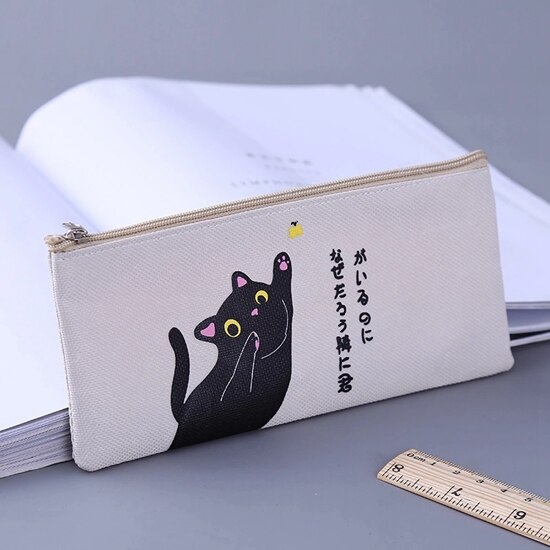 Canvas Pencil Case for School Cute Pen Bag Simple Striped Grid Pencilcase Pen Box Stationery Pouch School Office Supplies: 9