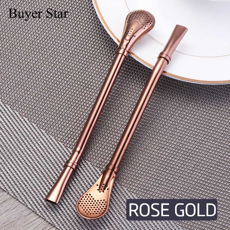 2 stk yerba mate bombilla rustfrit stål sugerør teskefuld si til sugerør med filter drikke teske infuser: Rosaguld 2 stk