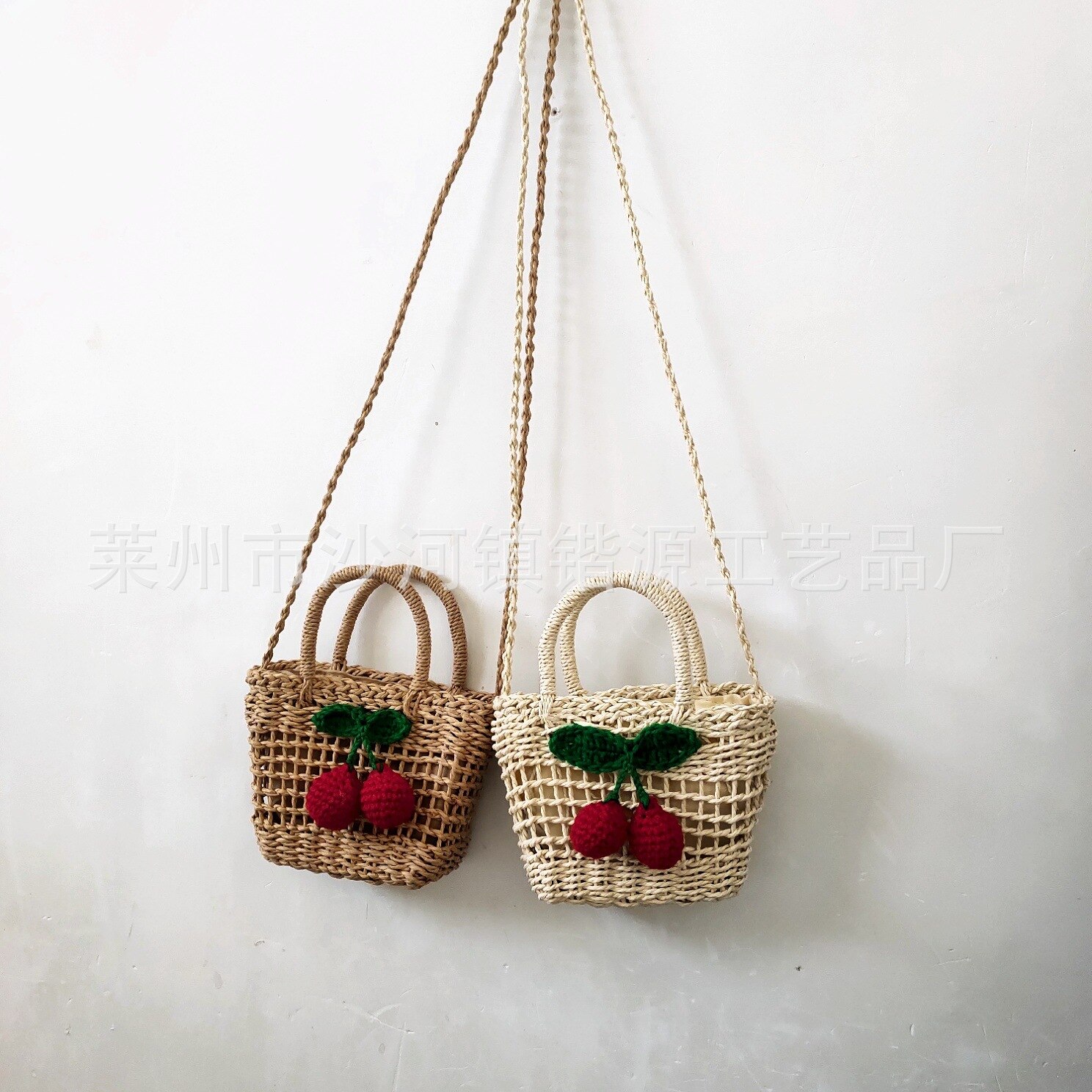 Straight cut cherry square bag portable cross mini bag hand woven bag beach bag