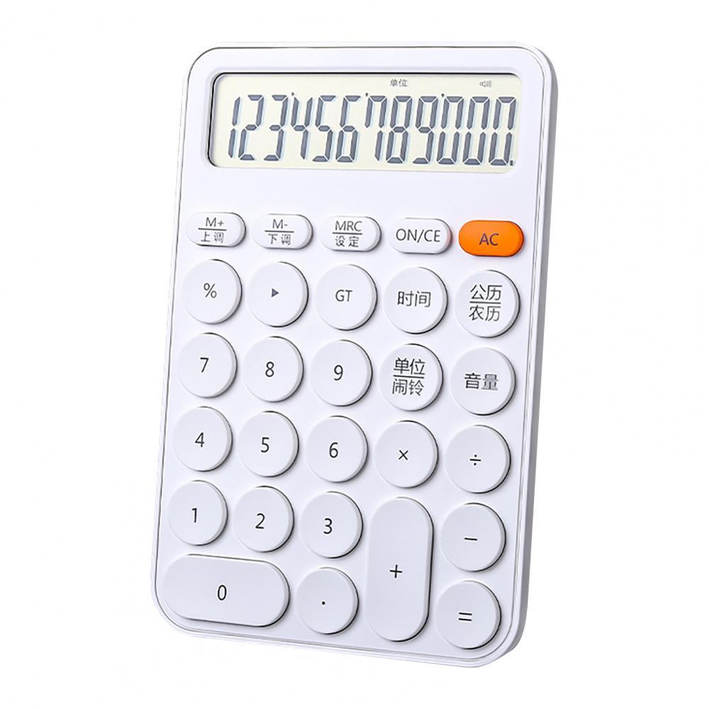 Student Calculator 12 Digits Display Self-contained Voice Calendar Large Screen Desktop Calculator with Alarm Office Supplies: White