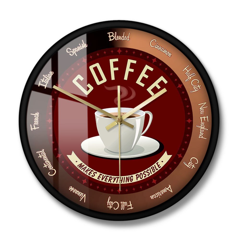 Kaffe gør alt muligt kaffebar tegn cafe tid tavs vægur køkken væg kunst indretning væg ur kaffe elsker: Metalramme