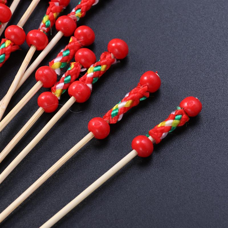 Food Picks Cocktail Fruit Appetizer Drink Picks Sticks Disposable Wood Toothpicks Party Supplies (About 100pcs, Double Red Beads