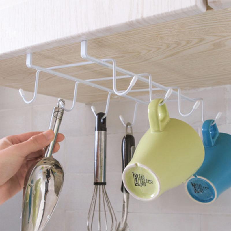 Double 8 Hooks Mug Coffee Cup Under Shelf Metal Hanger Storage Rack Kitchen Cupboard Holders Paper Holders Kitchen Accessories