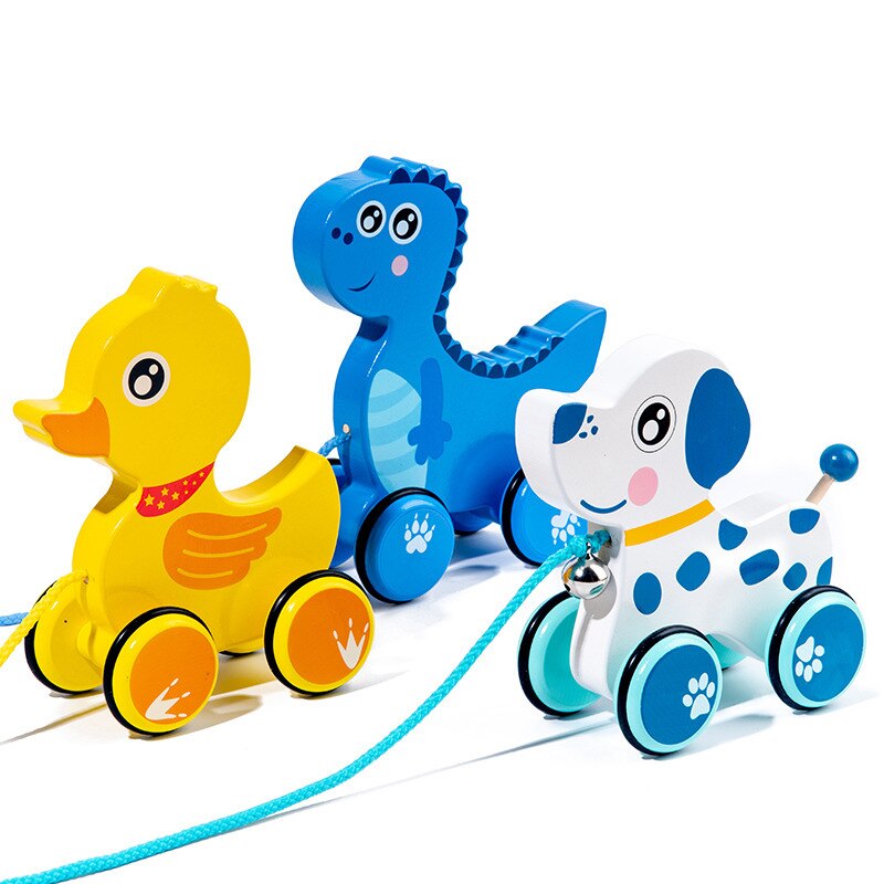 New Baby Pull Rope Walking Toy creativo simpatico cartone animato ippopotamo maiale cane elefante Fawn Drag Car Animal Pull Rope Toy Car giocattolo per bambini