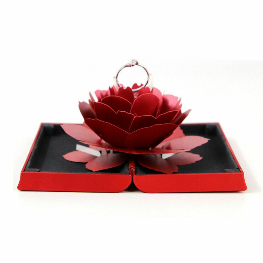 Harpiks flannel papir 3d rose ring kasse bryllup engagement smykker opbevaring holder sag bump valentinsdag romantisk kasse: Rød