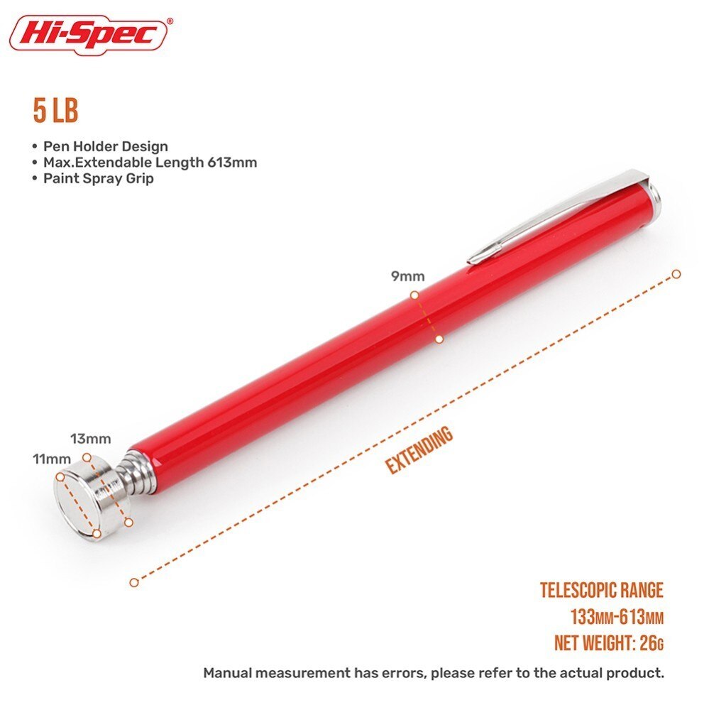 Hi-Spec 8LB Flexible Heavy Duty Telescopic Magnet Pick-up Tool Strong Magnet Magnetic Pen 510mm Extendable Hand Tool PT001: 5lb