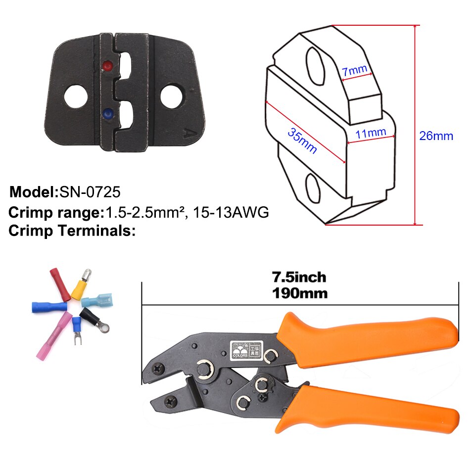 Insulated Terminals Crimper And Interchangeable Dies For Heat Shrinkable Connector Wire Crimping Tools Ratcheting 7Inch SN-02C: A-01C