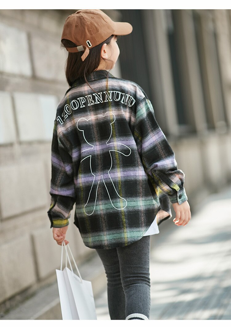 Teen Girls Fall Shirts Plaid Casual Loose Buttons Tops 10 12 13 14 years