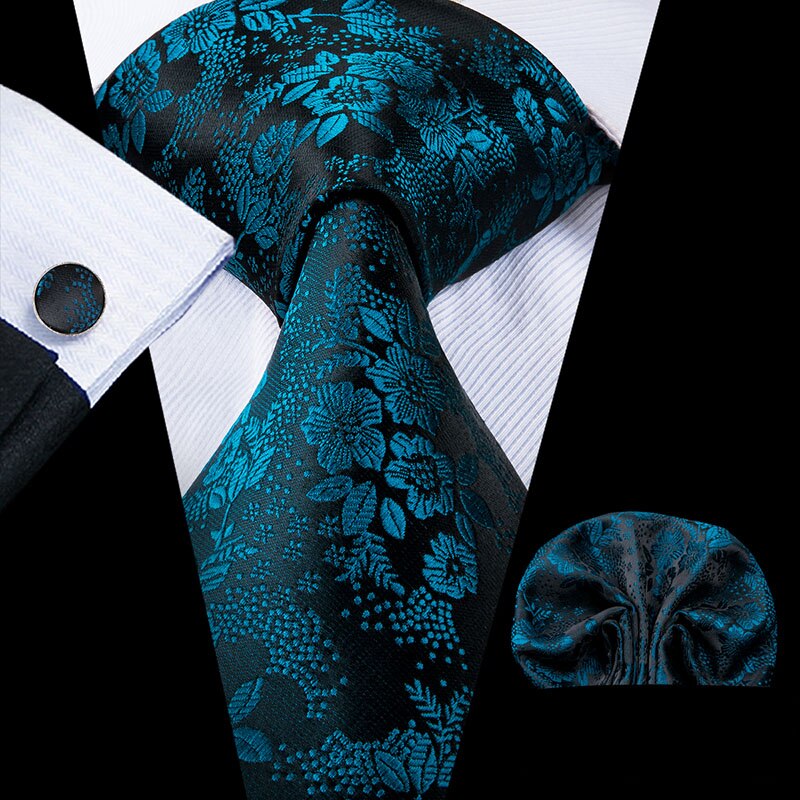 Hi-Tie Christmas 100% Silk Ties For Men Hanky Cufflinks Set 20 Styles Men's Tie Floral Green Plaid Gravatas Party Large Necktie: C-3020