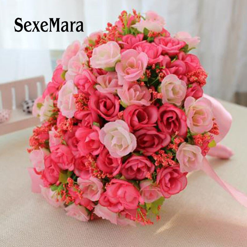 Yellow Purple Red Artificial Silk Wedding Bouquets Bride Hand Holding Flowers Handmade Wedding Bridal Bouquet