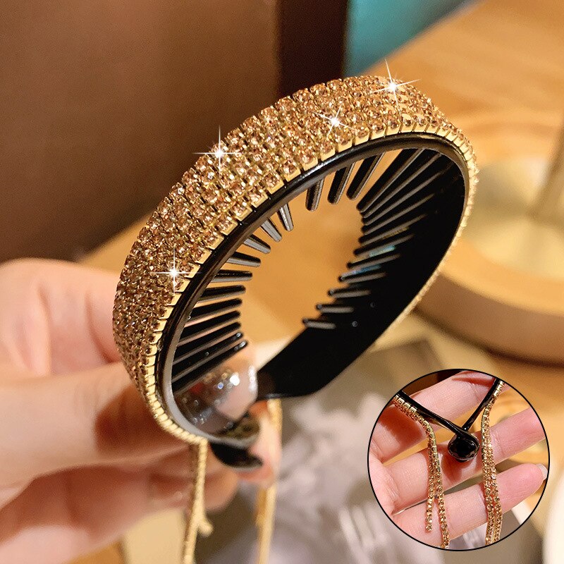 1Pc Elegante Strass Kwastje Hoofdtooi Haarspelden Voor Vrouwen Bijoux Crystal Haaraccessoires Bruiloft Sieraden Diamond Donut: Champagne