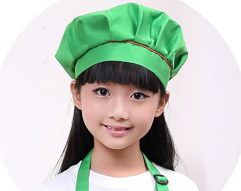 Chapeau de Chef plissé pour enfants, chapeau de cuisson pour filles et garçons, chapeau de cuisine, chapeau de travail plissé, couleur solide, peinture,: green