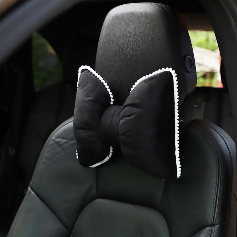 Bowknot Universal coche reposacabezas cuello almohadas transpirable lindo terciopelo cintura espalda apoyo cojín Interior del coche