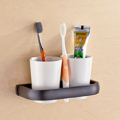 Porte-tasses Double en laiton, support mural, moderne, étagère dorée de luxe, porte-gobelet, porte brosse à dents: Black