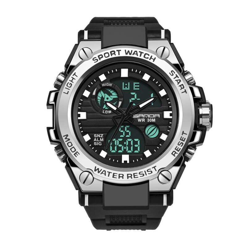 Sanda 739 Outdoor Sport Dubbele Weergave Beweging Multi-Kinetische Energie Elektronische Horloge Tij Mannen Water Lichtgevende Mannen horloge