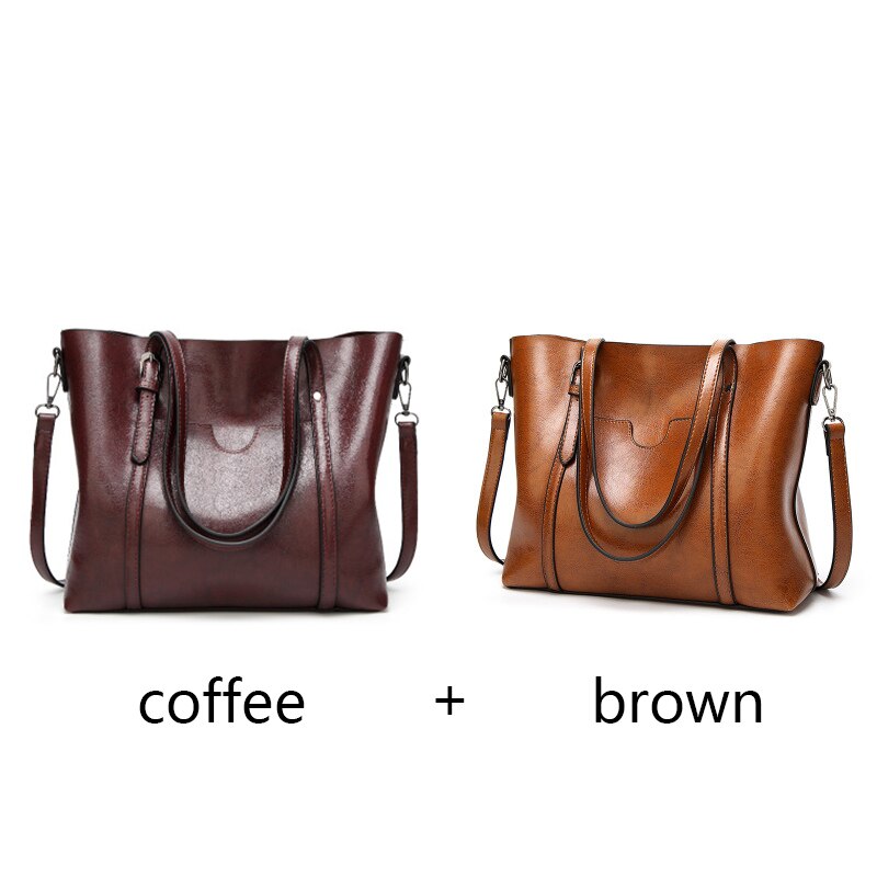 Femmes Sac casual Huile cire Cuir femme Sacs À Main De Luxe Femme Sacs À Main Femme Sac de messager De Grand Fourre-Tout Sac Bols: coffee and brown