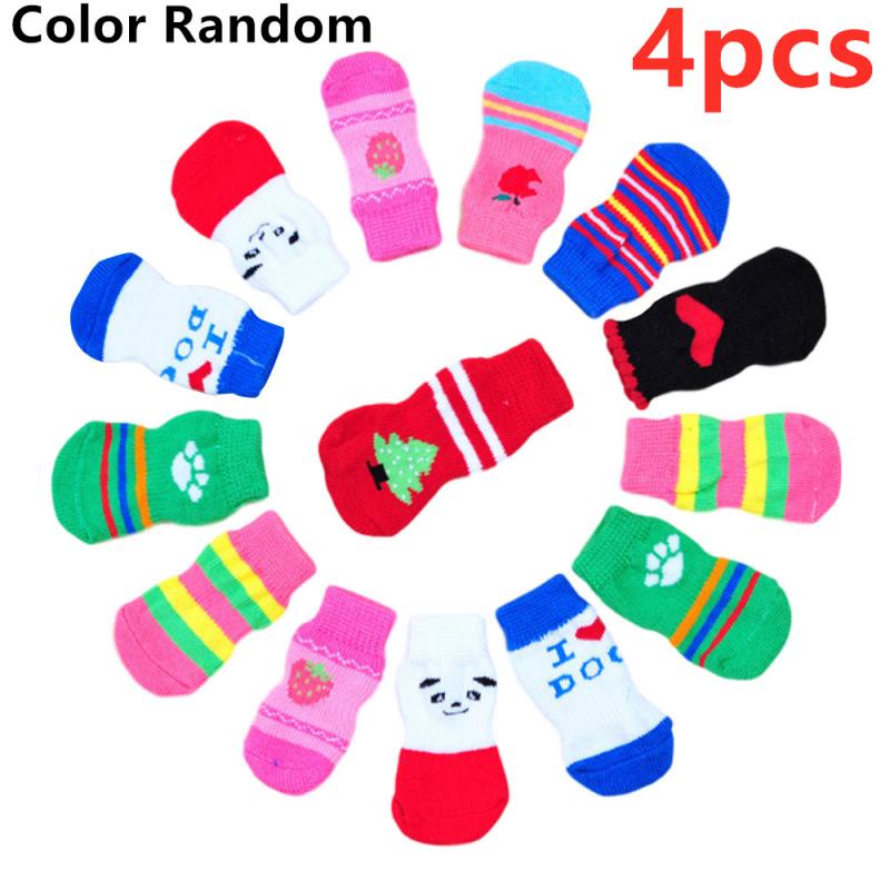 4 Stks/set Schattige Puppy Hond Sokken Schoenen Zachte Pet Knits Sok Cartoon Anti Slip Skid Sokken Voor Mode Kleine Honden dierbenodigdheden Willekeurige: S