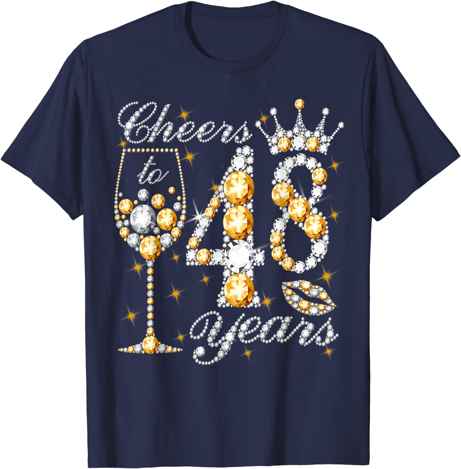 Proost Op 48 Jaar Oud Gelukkig 48th Verjaardag Koningin Drinken Wijn T-shirt Moederdag Vrouw Mama Gezegden Citaat grafische Tee Tops: S / Marineblauw