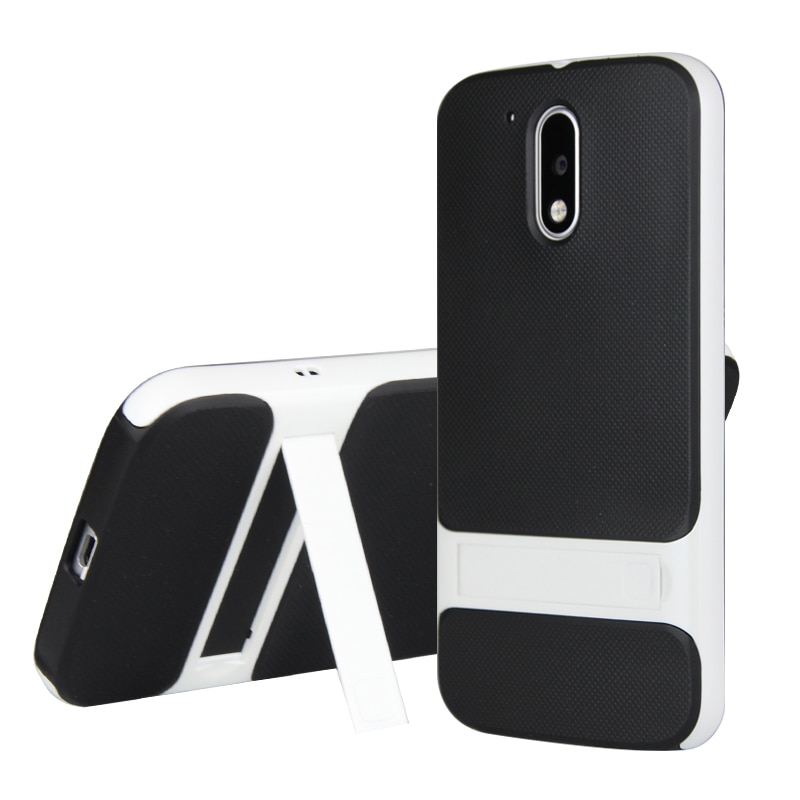 Leanonus 2 en 1 armure housse pour Motorola Moto G4 G4Plus dur PC + Coque arrière souple Coque de protection complète pour Moto G4 Plus Capa: For MOTO G4 / White