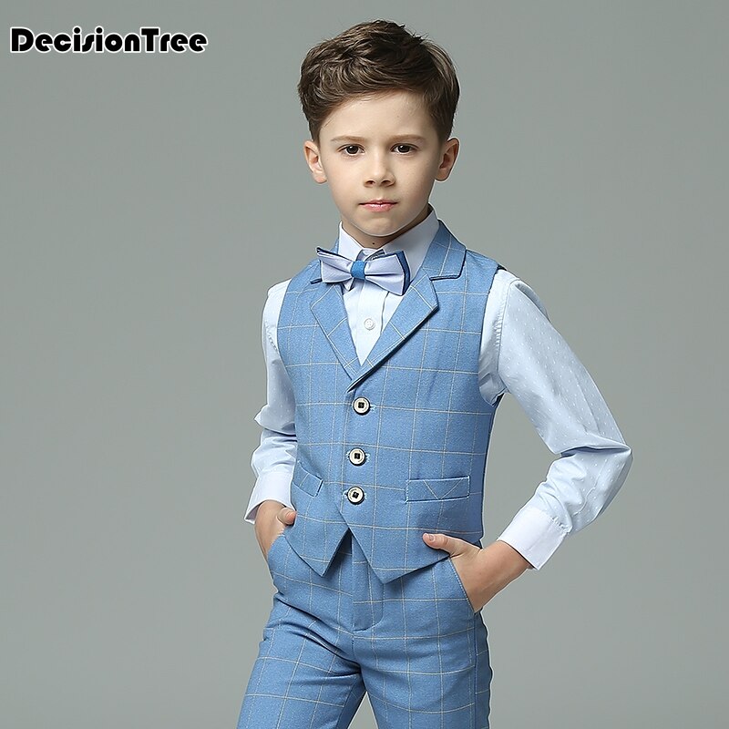 nuevos trajes de niños a cuadros azul claro chaleco establece trajes de boda para niños esmoquin ropa de boda para chicos terno meninos