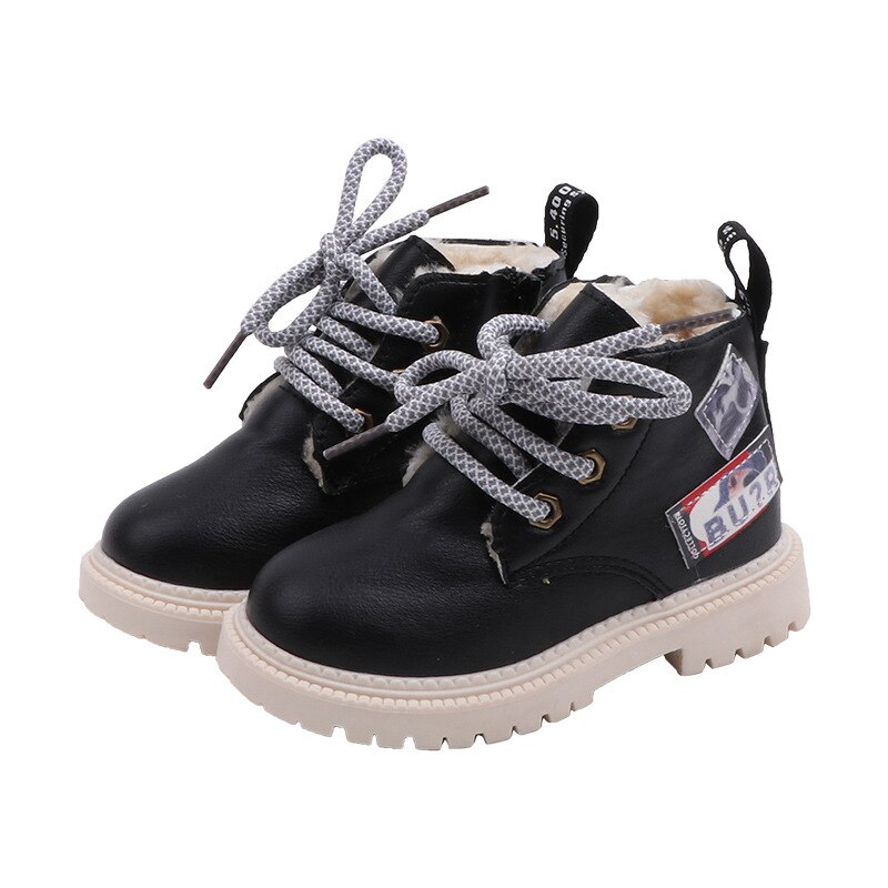 COZULMA-Botas de felpa para niños y niñas, zapatos de piel suave y cálida, para otoño e invierno, de 1 a 6 años, 21-30: Negro / 27 (inside 16.2 cm)