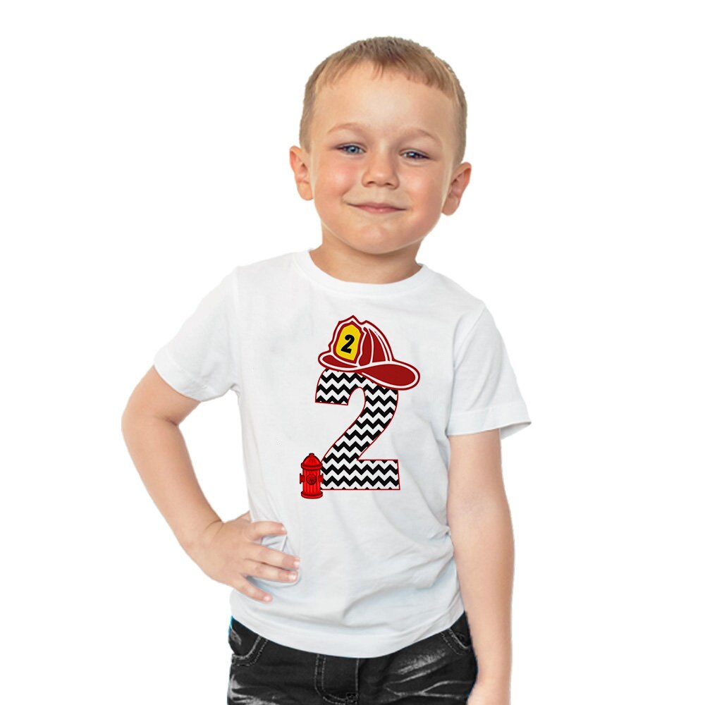 Ragazzi vigile del fuoco Festa di Compleanno t-camicia Fuoco Camion della camicia dei ragazzi Treno t Del bambino Del bambino Del Ragazzo di Costruzione Camion camicie: HE83-KSTWH / 24M