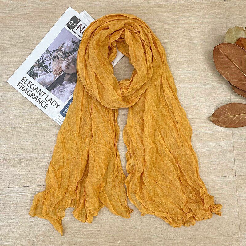 Écharpe plissée rétro en coton et lin de couleur unie pour femme, châle Long de chambre à coucher, pour bureau, printemps et automne: 17