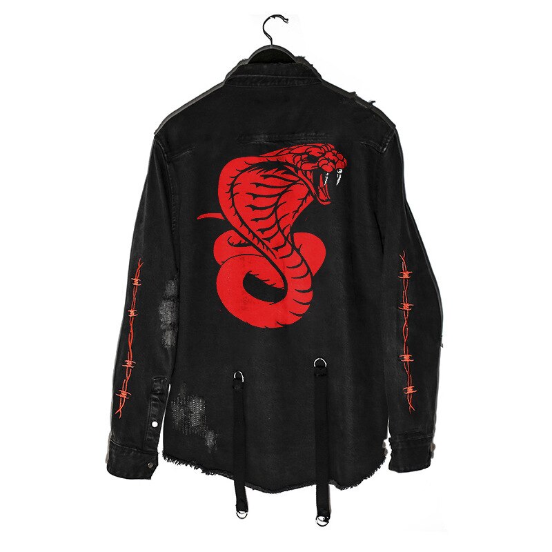 Hip Hop Gothic Demon Hunter Skull Black Denim Jacket Men High Street Oversized Coat Harajuku Streetwear Bomber Unisex Jacket