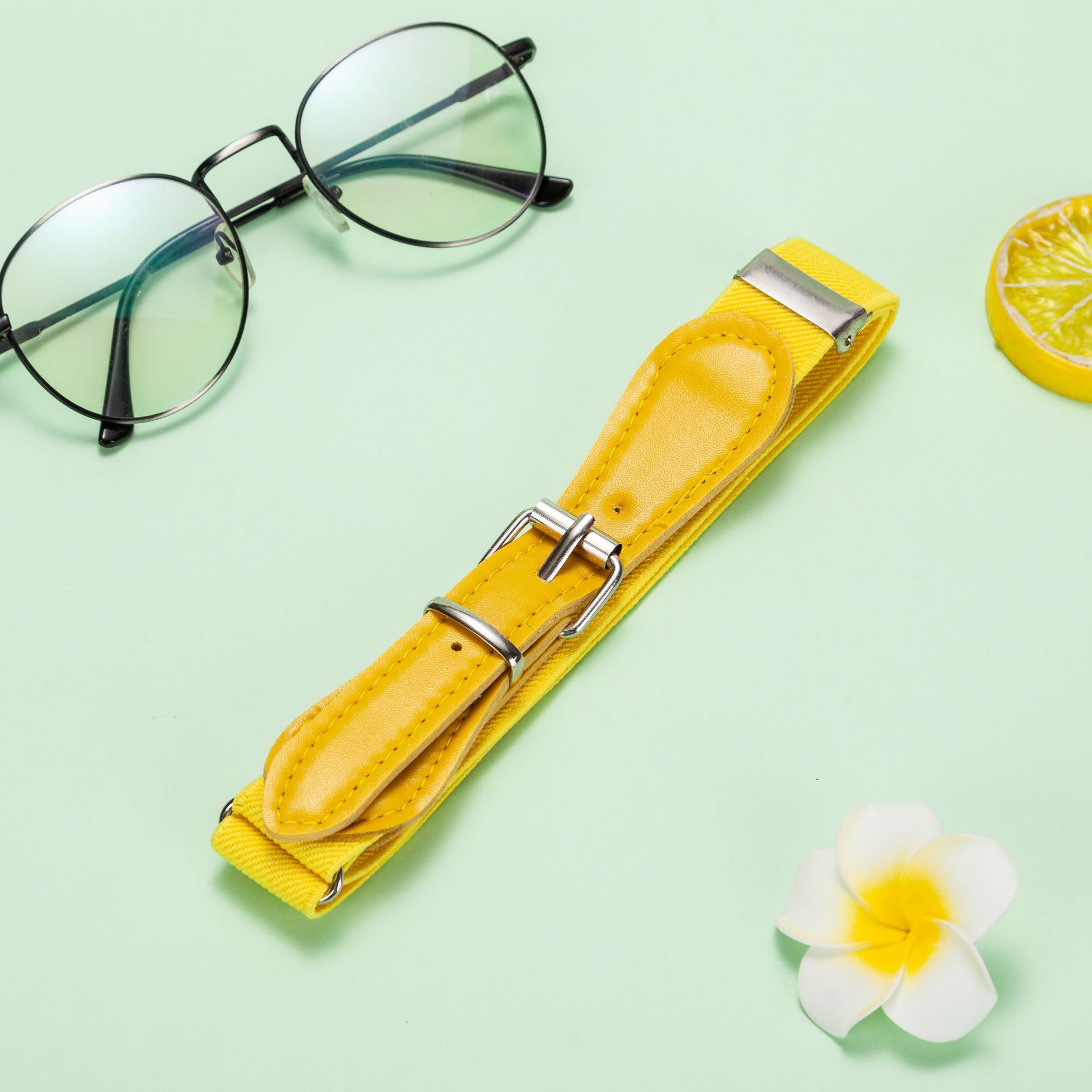 Mode kinderen candy riem meisjes/jongens elastische riem kinderen Pu lederen wit/rode riem riemen: yellow