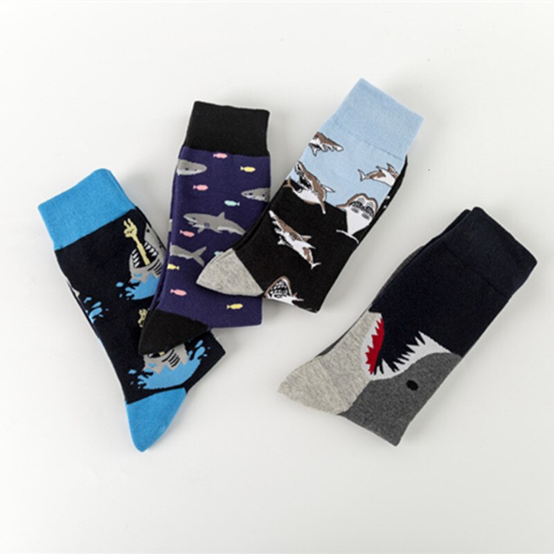 Peonfly nyhed streetwear glade sokker mænd harajuku hip hop haj havfisk mønster kunst mænd sokker bomuld calcetines