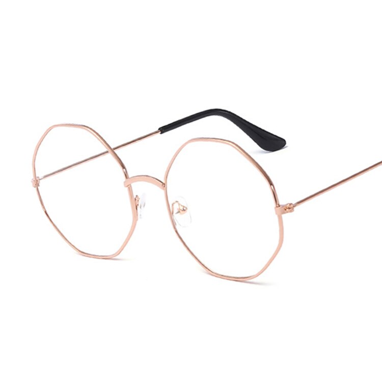 Women Glasses Optical Frames Metal Octagon Glasses Frame Clear Lens Eyeware Black Silver Gold Eye Glass: Gold