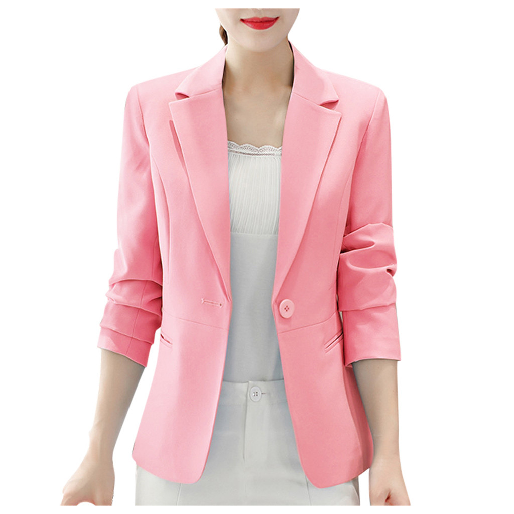 Blauw Vrouwen Blazer Formele Blazers Lady Office Werk Pak Zakken Jassen Jas Slanke Zwarte Vrouwen Blazer Femme Jassen # j30: Roze / XXL