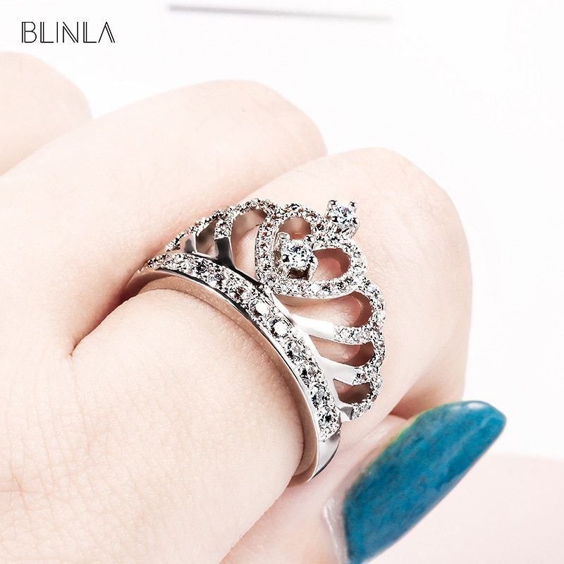 BLINLA nouvelle luxe mariage cristal anneaux pour femmes bijoux déclaration géométrique couronne Zircon femelle fiançailles anneaux