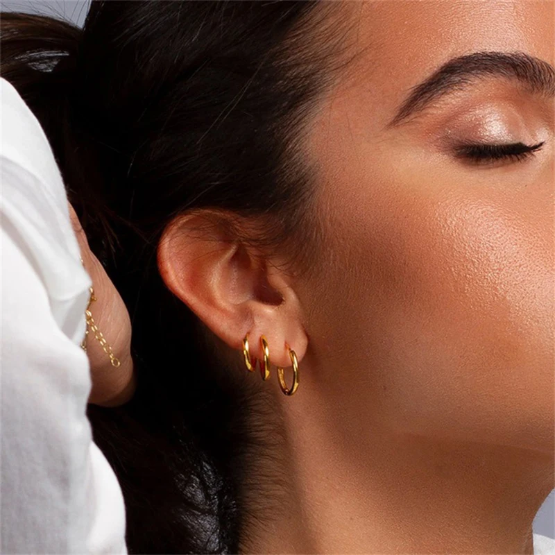 Pendientes de aro pequeños para Mujer y hombre, aretes redondos de acero inoxidable, Color dorado y plateado, antialérgico, 2 uds.