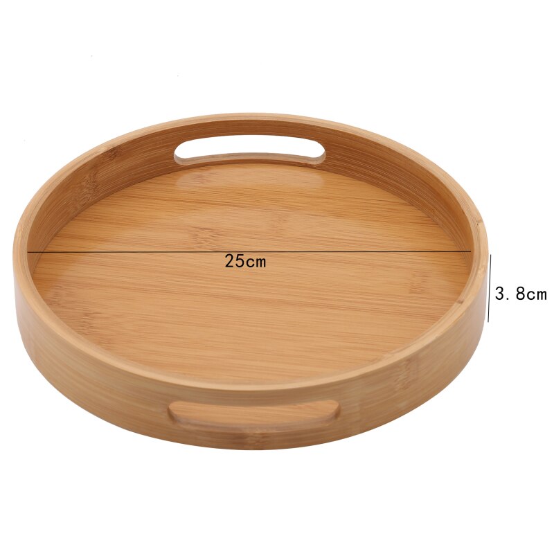 Bandeja redonda de madera de bambú para servir, accesorio para el hogar, bandejas para cena, barra de té, desayuno, contenedor de comida, bandeja de almacenamiento con asa: S