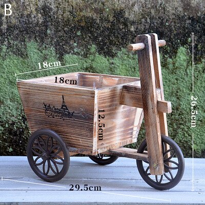 Jahrgang Kleine Handwagen Natürliche Holz Blumenkübel Europäischen Heimat Garten Dekor Rad Wagen Holz Blume Pflanze Topf: B