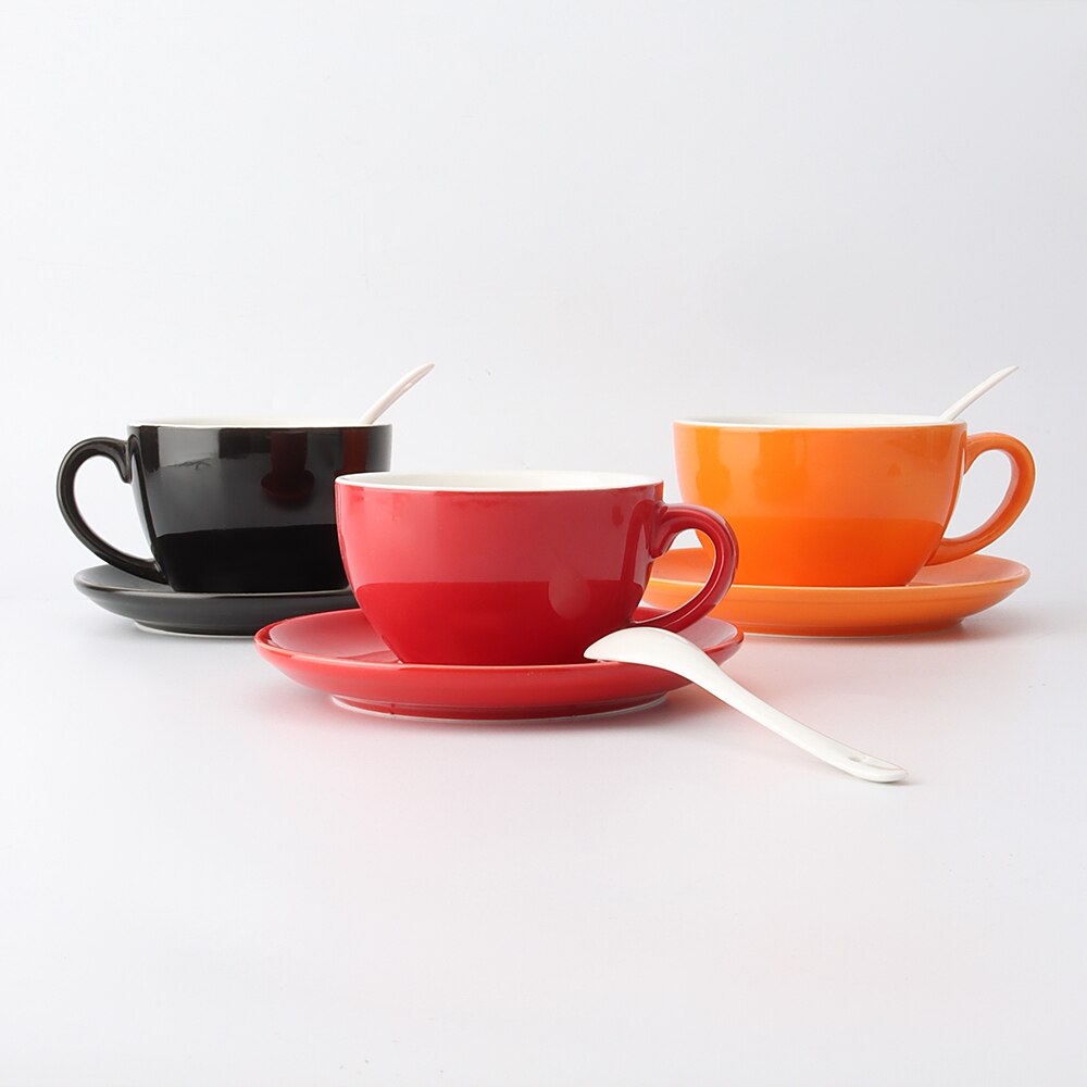 Tasse à café Cappuccino à Large bouche, grande capacité, en céramique, Latte, ensemble de soucoupes, concentré italien 240ml