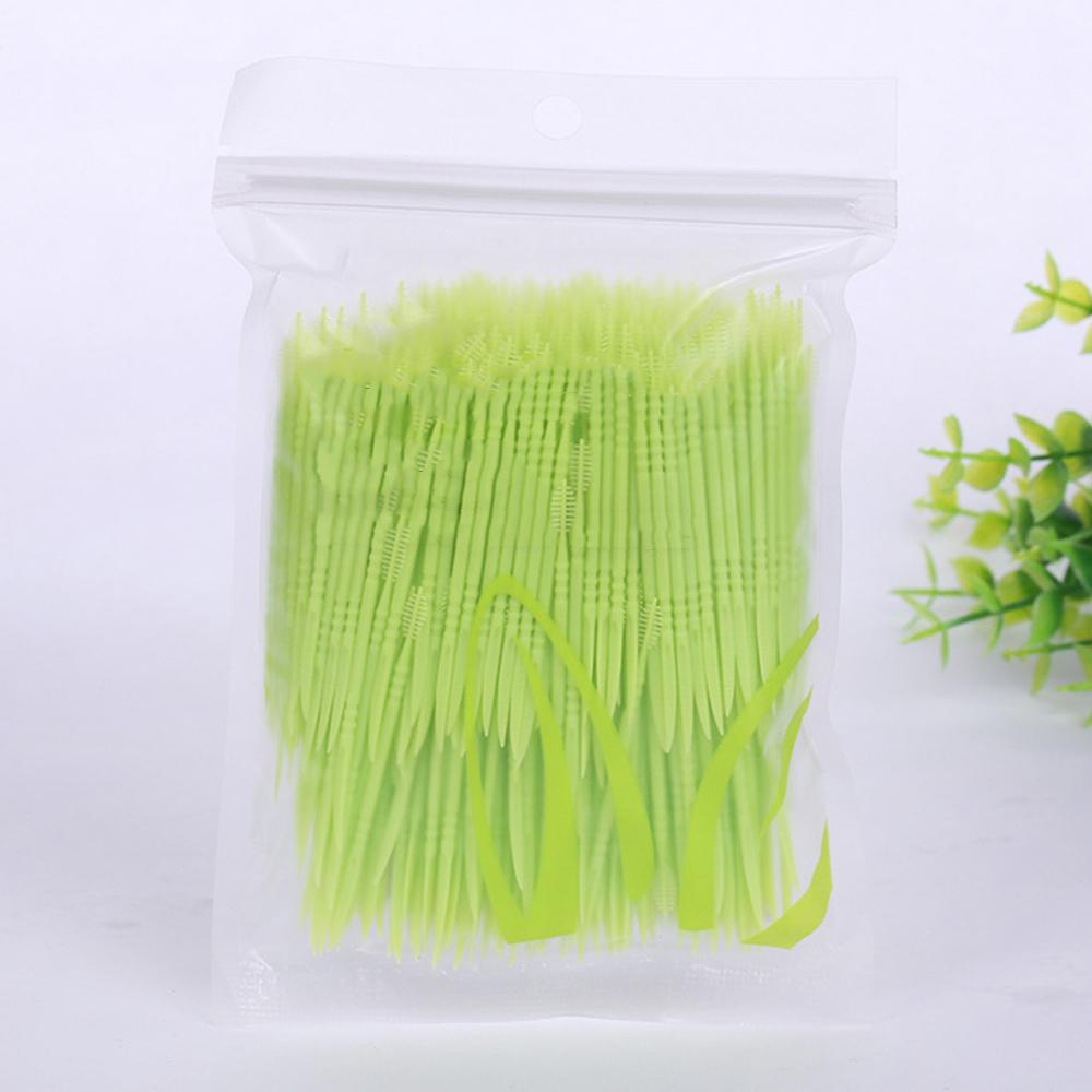 500 Pcs/Pack Disposable Portable Plastic Toothpick Oral Dental Picks Eco-Friendly Oral Care Double-head Brush Toothpick Floss