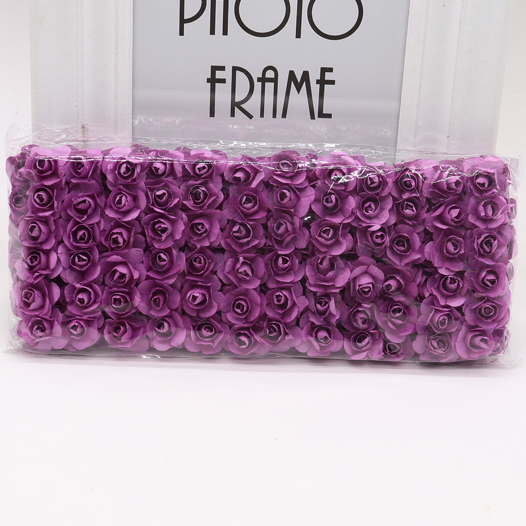 144pcs 1.5cm Mini Artificial Mini Paper Rose Bouquet DIY Wreath Scrapbook Wedding Ornament Artificial Rose Artificial Flower: purple