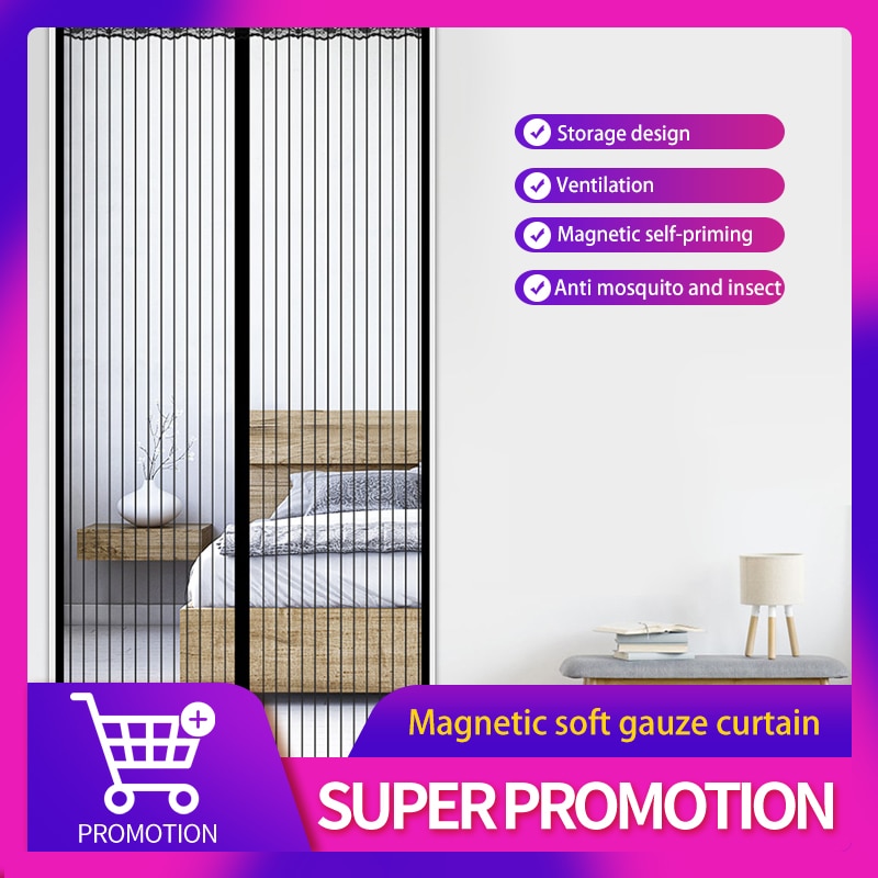 100x210CM Magnétique Porte Rideau Net Porte Anti Moustique Insecte Mouche Bug Rideaux Fermeture Automatique Porte